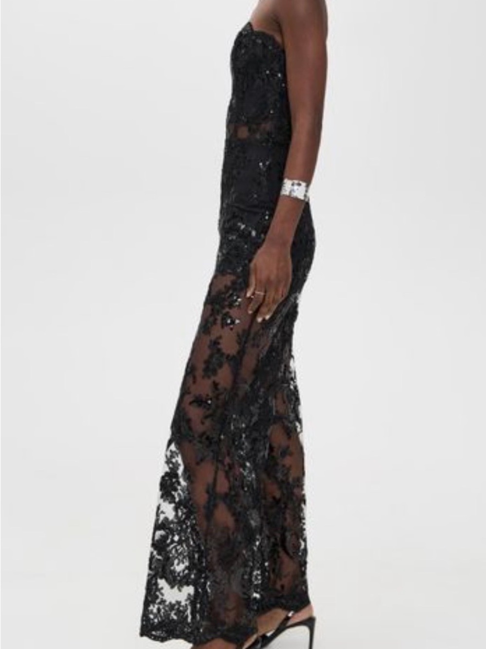 Alice + Olivia Strapless Black Lace Sequin Jumpsuit - Picture 6 of 8